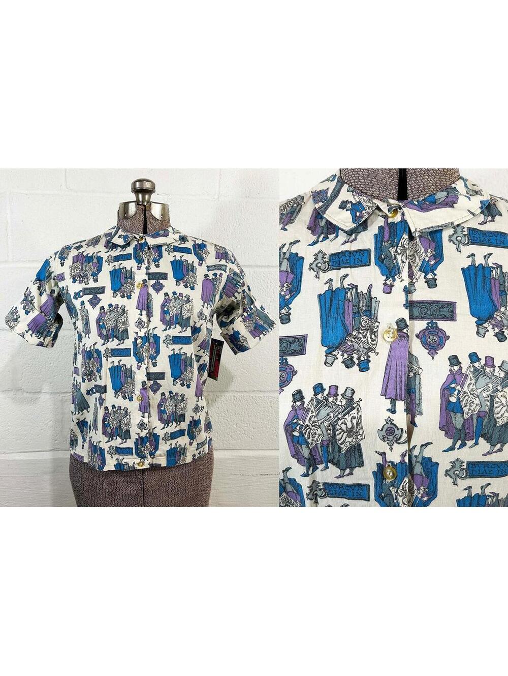 Mr. Leonard Button Up Shirt Victorian Musician Print 1960s Small
